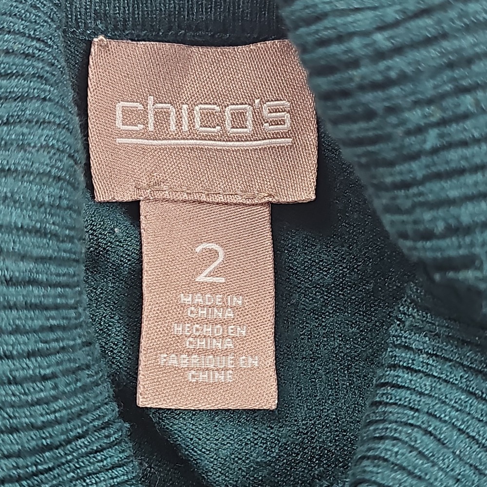 Chicos Women's Size 2 Turtleneck Sweater Pullover Top Teal Green Long Sleeve - Picture 3 of 11